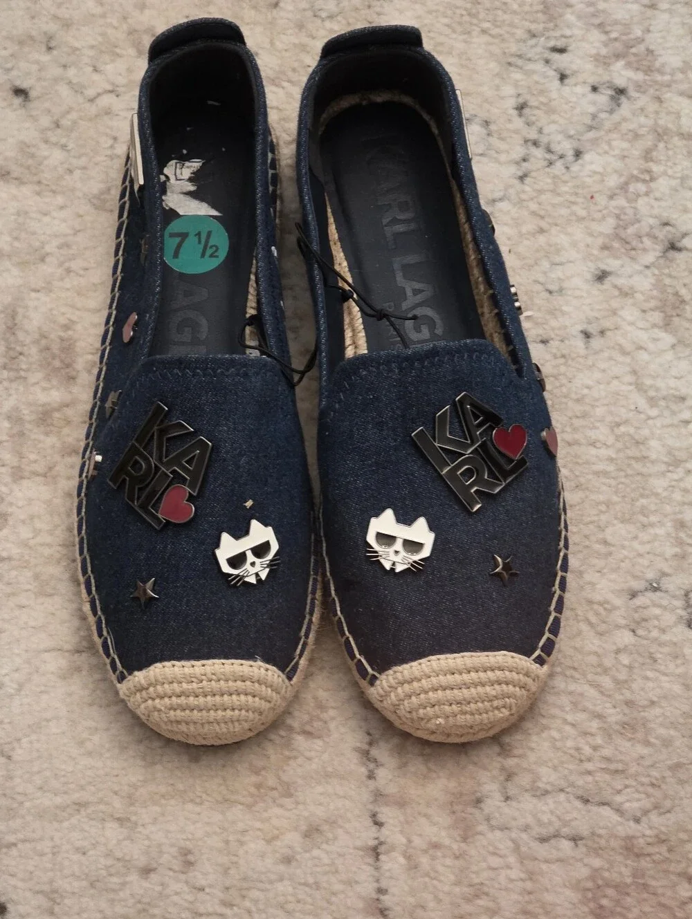Karl Lagerfeld Denim Espadrille Flats with Patch Accents 7.5